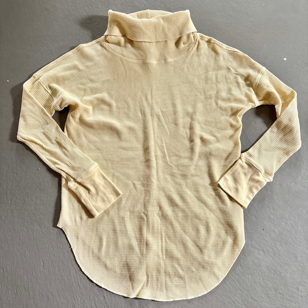 Aritzia Thermal Waffle Knit Cowl Neck Sweater Soft Butter Yellow Medium